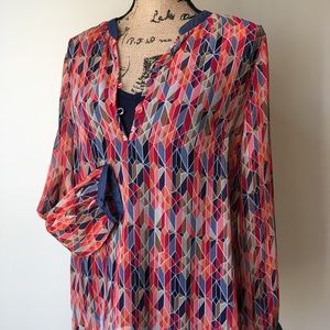 Liz Claiborne Prism Print Blouse w Cami, L Pet